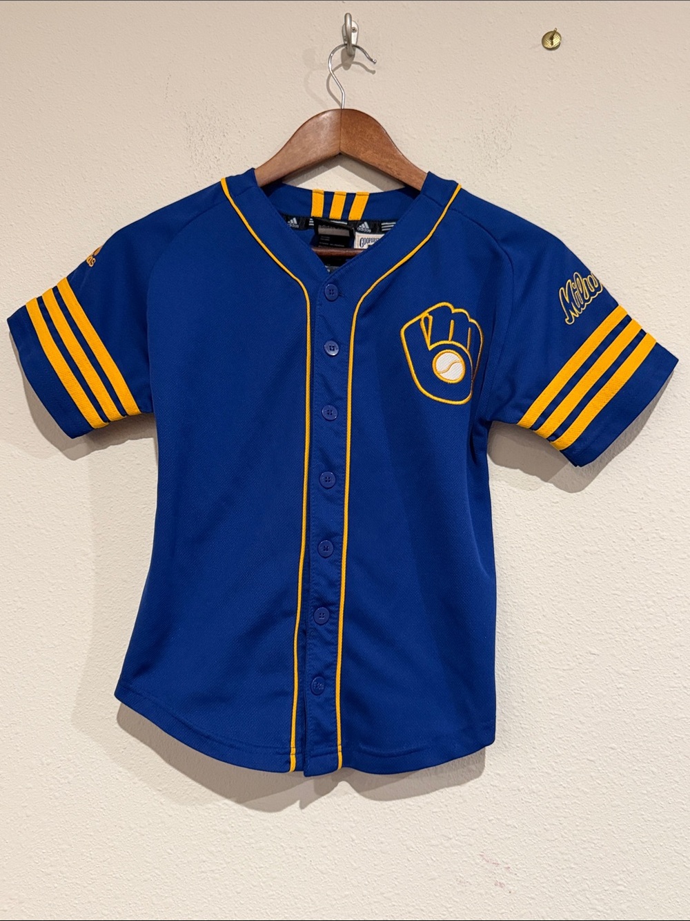 Milwaukee Brewers adidas Royal Blue & Yellow Kids Baseball Jersey